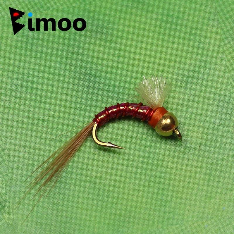 Bimoo-señuelo de Ninfa, 10 unidades, #12, cabeza de cuentas de latón, Midge, Mosca, trucha, pesca, moscas