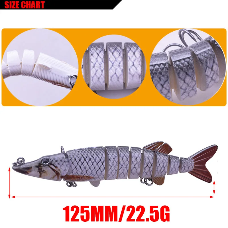 WDAIREN-señuelo de Lucio Artificial, cebo Multi articulado, 12,5 cm, 22g, Crankbaits realistas, aparejos de pesca de mar, Wobblers, Swimbait, 9 articulaciones - imagen 3