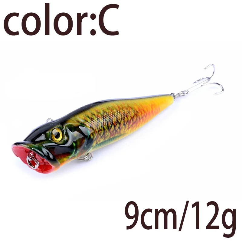 Señuelo de pesca Topwater flotante Popper 6 # gancho de acero al carbono alto, cebos de manivela, herramienta de aparejos de pesca, 9,5 cm, 12g, WD-413 - imagen 5