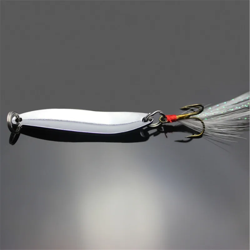 Cebo de pesca con lentejuelas de Metal, 5g/7g/10g/18g/21g, cuchara plateada, Spinner, cebo duro, anzuelo triple con aparejos de pesca de plumas, 1 Uds. - imagen 2