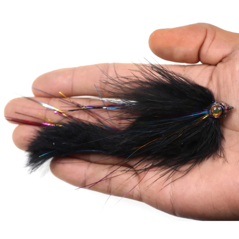 Wifreo 2/0 Bunny Tail Pike Mosca de acero almizclada con cabeza epoxi depredador pesca en agua salada serpentinas de mosca negro blanco amarillo - imagen 3