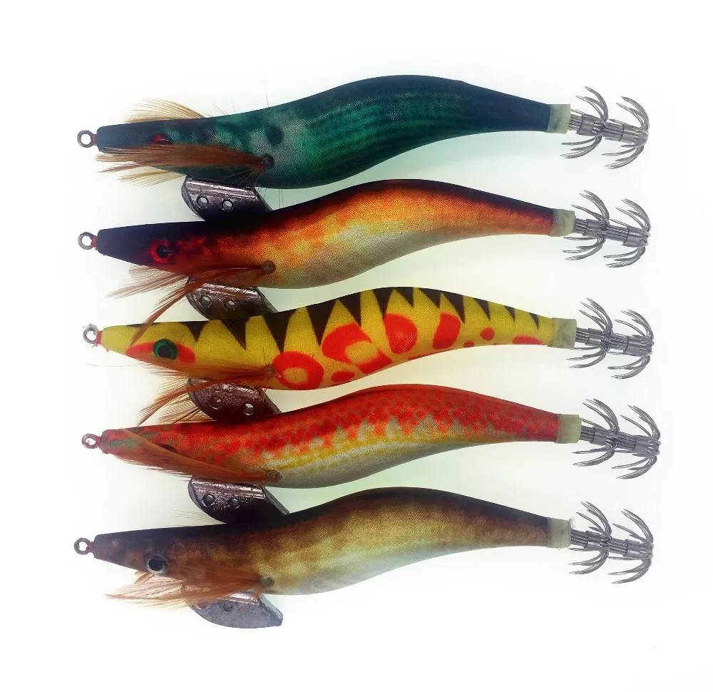 Señuelos de pesca de camarón Artificial, anzuelo de calamar de camarón de madera, pulpo, sepia, Color aleatorio, 10 Uds. - imagen 4