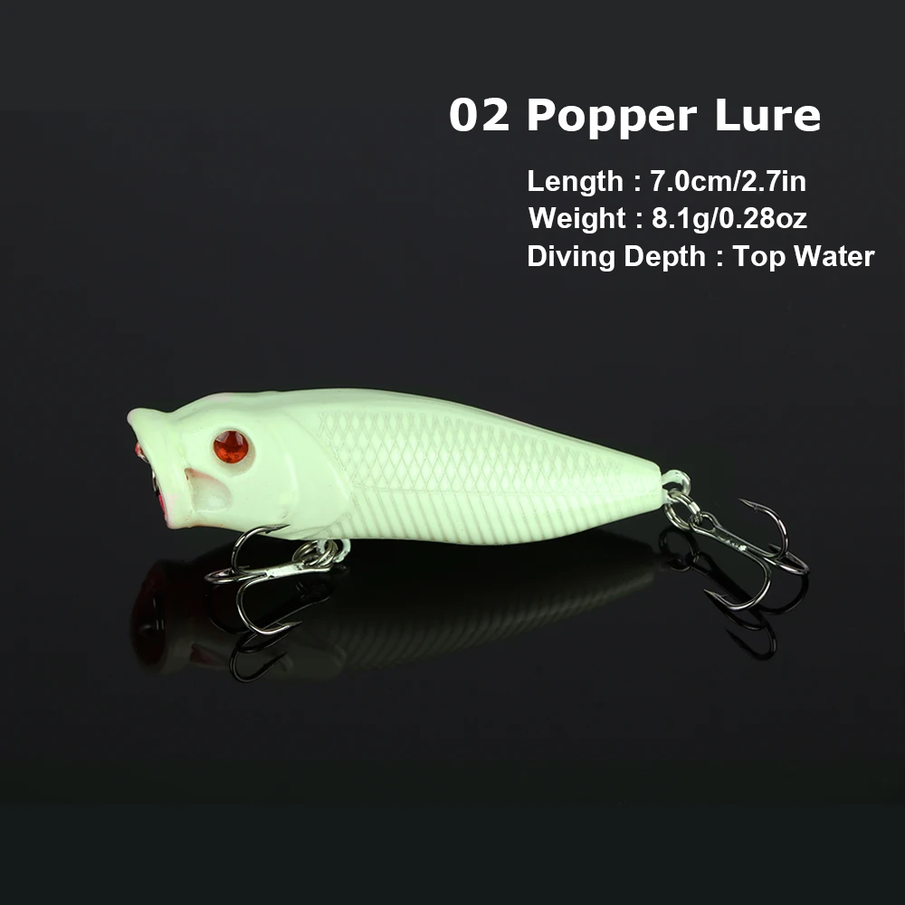 Goture 5 unids/lote Kits de Señuelos de Pesca nocturna Minnow/Wobblers/Popper/VIB/señuelos tipo lápiz pesca cebo Artificial luminoso con caja de señuelos - imagen 3