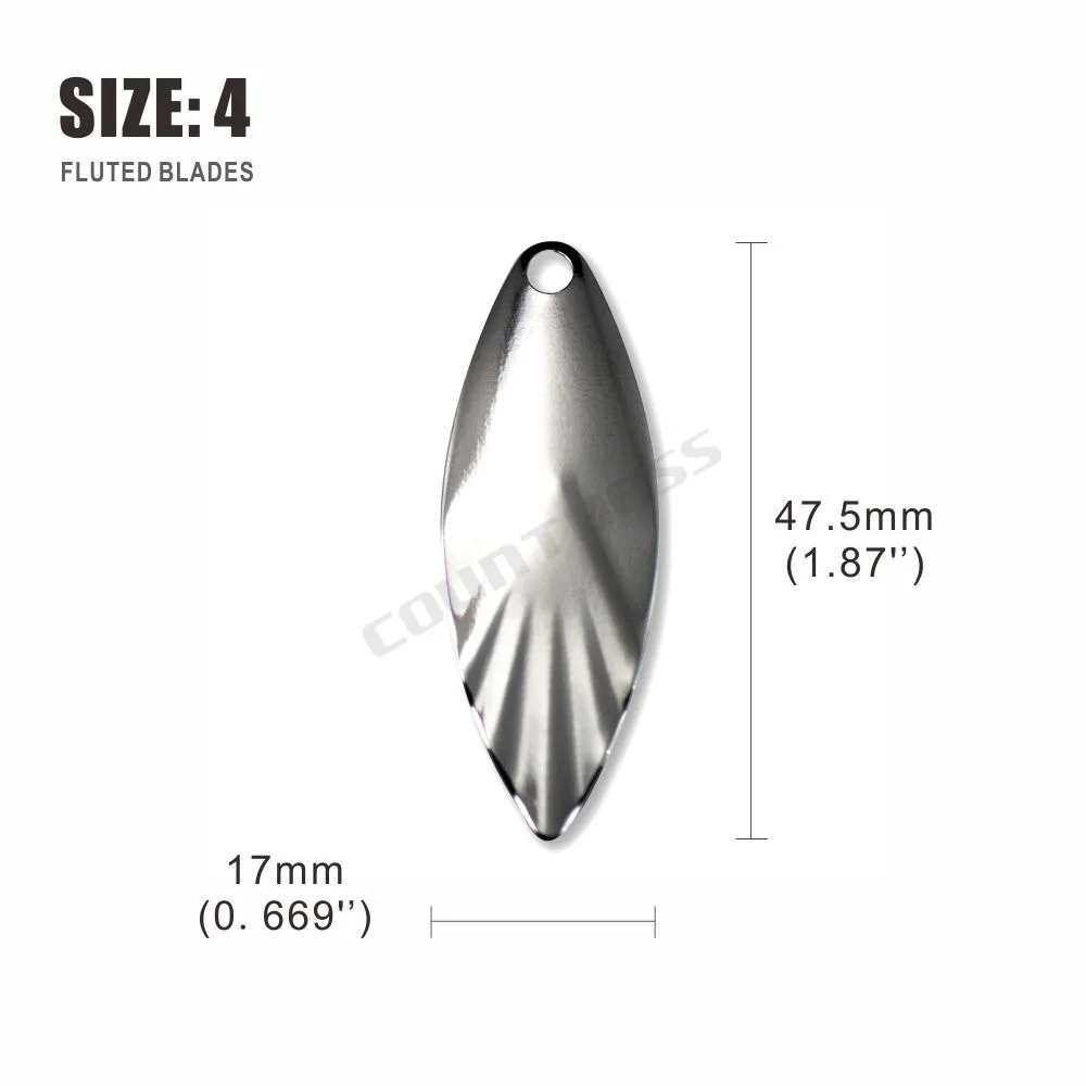 Countbass 50 Uds tamaño 4 - 47,5*17mm acero Níquel hoja de sauce Spinner cuchillas patrón estriado, DIY Spinner cebo Señuelos de Pesca