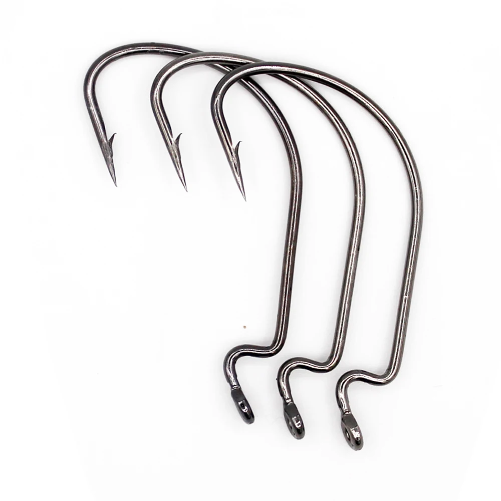 Anzuelo de pesca de gusano Offset, 1 paquete, 5/0 #-6 #, B-11, 9 tamaños, manivela, afilado, resistente - imagen 4