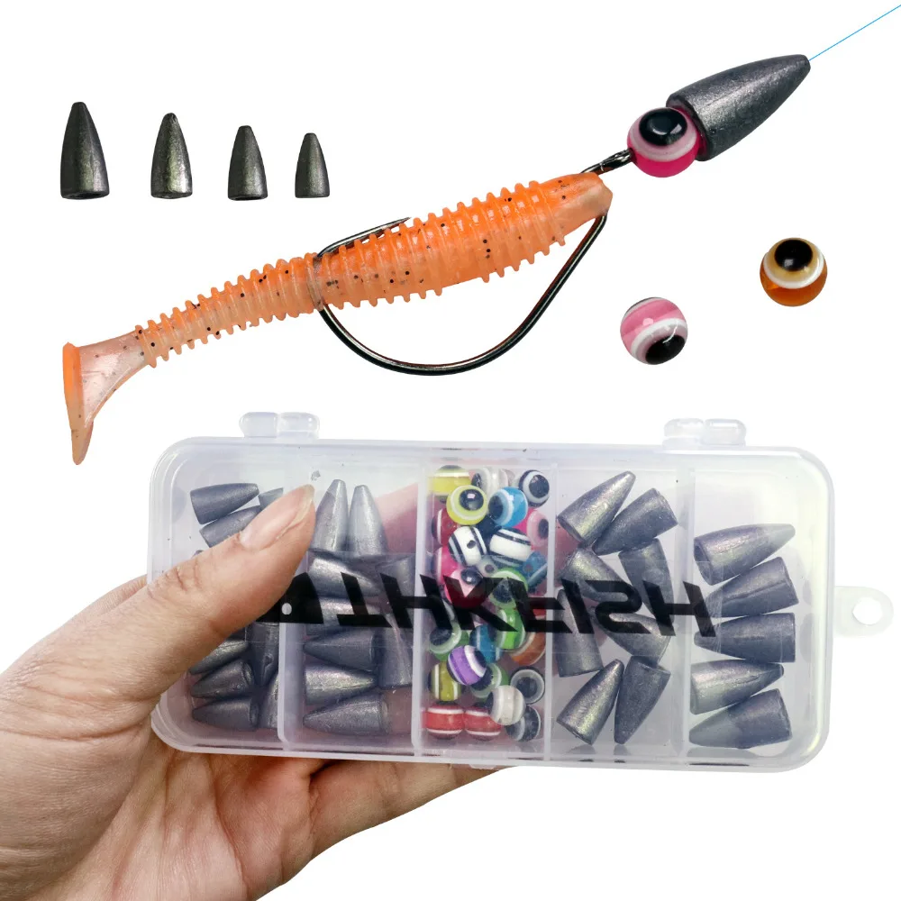 THKFISH 64 Uds Texas Rig plomo 3,5g 5g 7g 10g bala plomo plomo cuentas de ojo de pez Kit de pesas de pesca pesca de mar de agua dulce - imagen 5