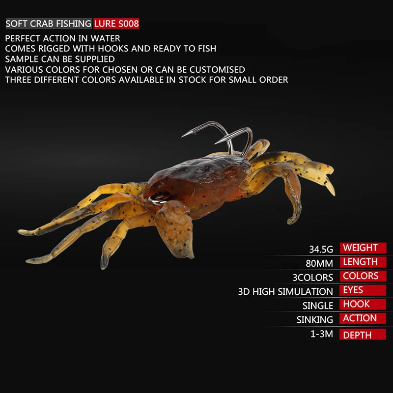 Señuelos de Pesca blandos de 8cm y 35g, cebo Artificial de cangrejo con anzuelos afilados, señuelo de Jigging, aparejos de criatura marina, cebo falso para pesca, 1 ud. - imagen 4