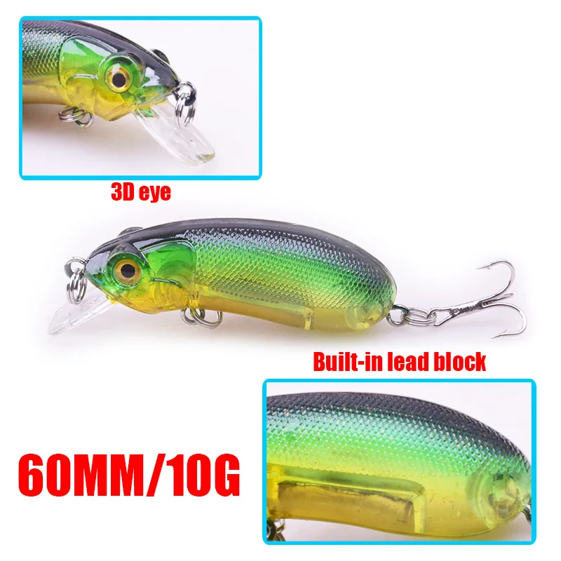 Señuelo de pesca Popper, 60mm, 10g, Artificial, duro, ojos 3D, Crankbait, Wobblers, señuelos de lubina, accesorios de aparejos de pesca, WD-330, 1 ud. - imagen 2