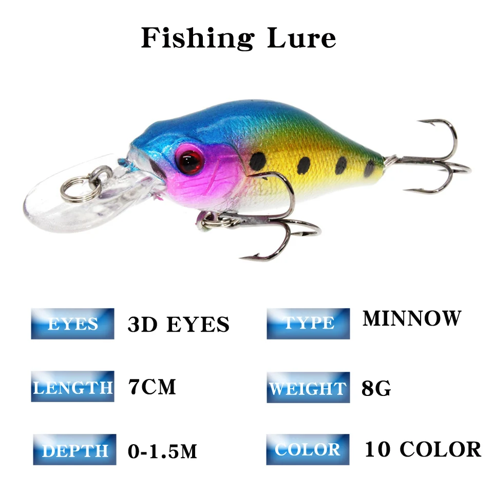 Señuelo Crankbait Wobblers, anzuelos artificiales duros de alta calidad, 10 colores diferentes, 70mm/8g, novedad - imagen 3