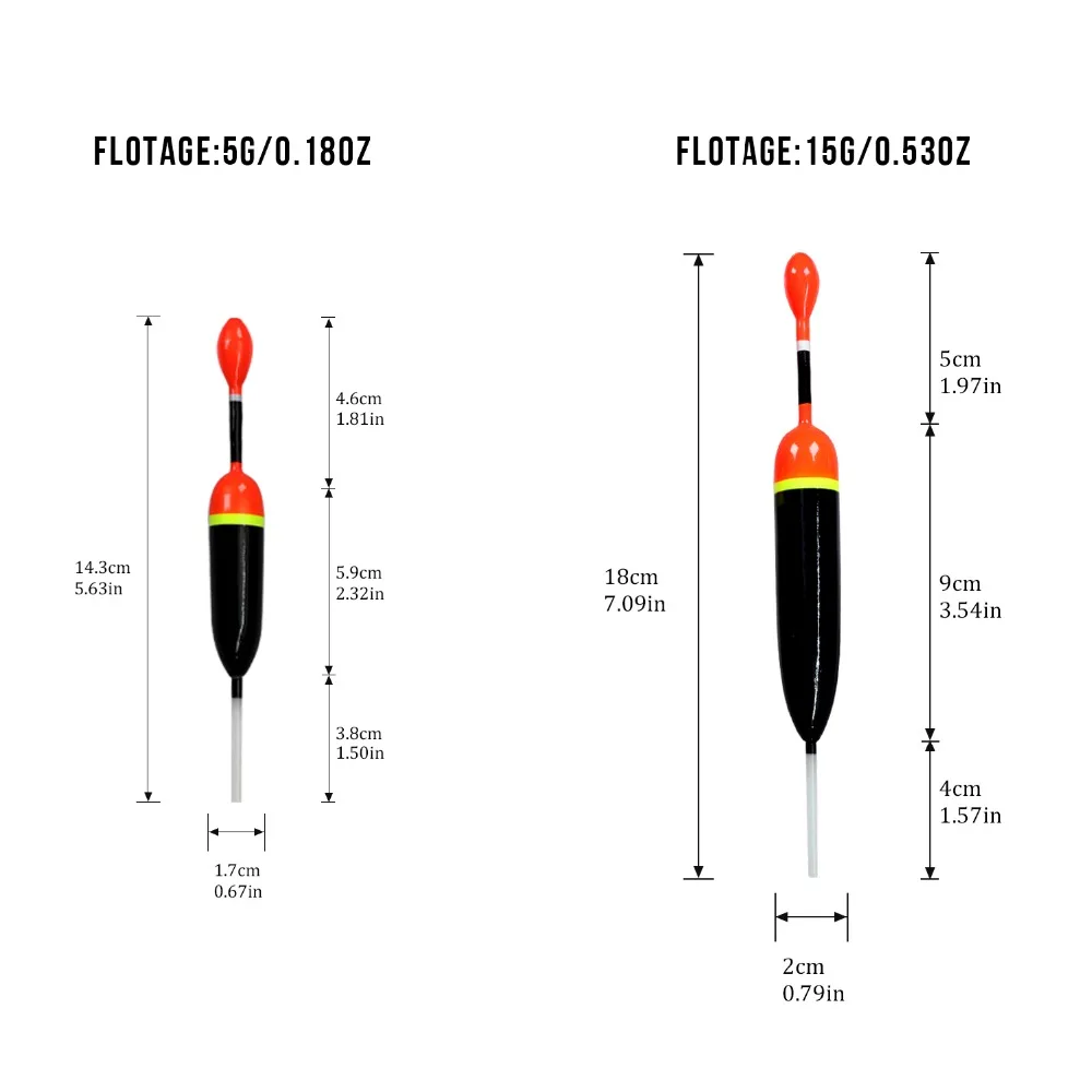 Bobbers antideslizantes de pesca, 5g, 15g, agua salada, agua dulce, tubo de deriva, Flotadores para Crappie Bass, aparejos de pesca, 5 piezas - imagen 2