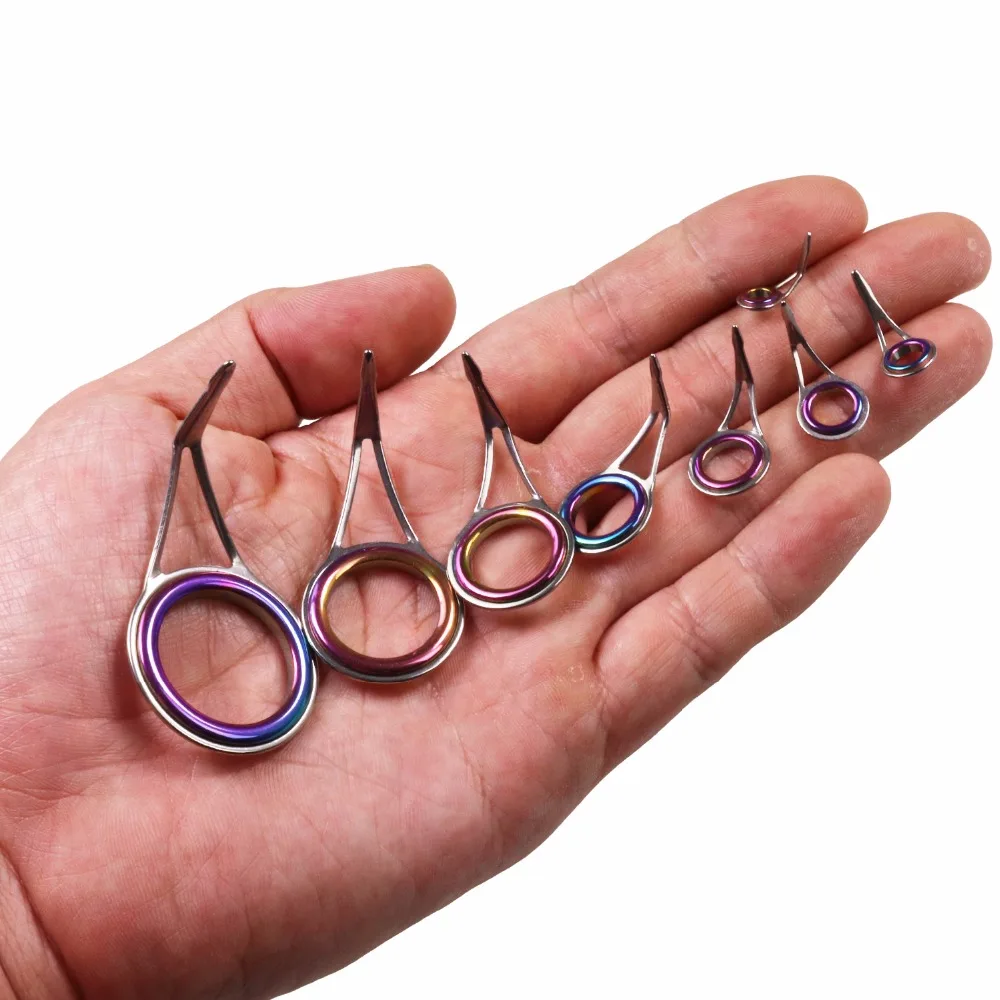 THKFISH 75 piezas Kit de anillos guías para caña de pescar # 6- # Juego de reparación de guía de cañas de pescar de una sola pierna con anillo de cerámica giratorio láser arcoíris 30 - imagen 5