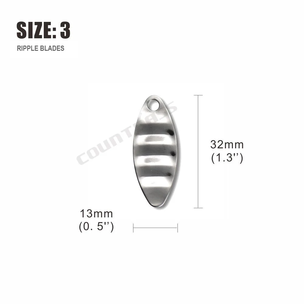 Countbass 50 Uds tamaño 3-32*13mm cuchillas giratorias onduladas de acero niquelado, Señuelos de pesca de Lucio de trucha DIY, aparejos artesanales - imagen 4