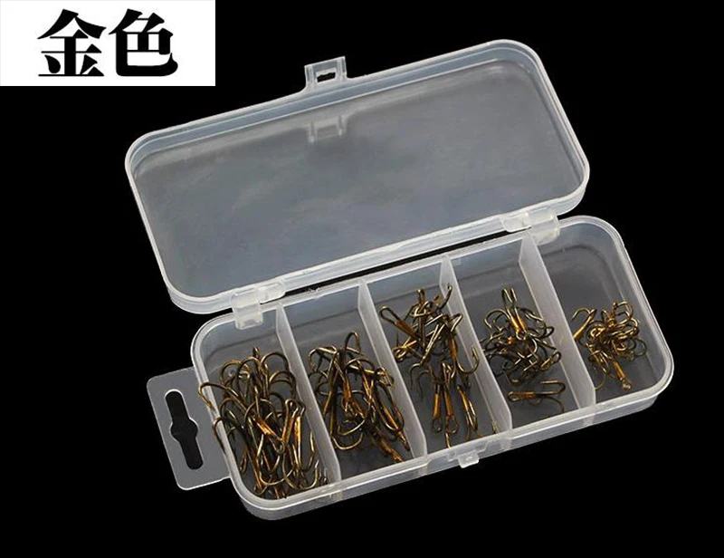 Caja de anzuelos triples de acero al carbono, conjunto de aparejos de pesca, 50 unids/caja, varios tamaños - imagen 5
