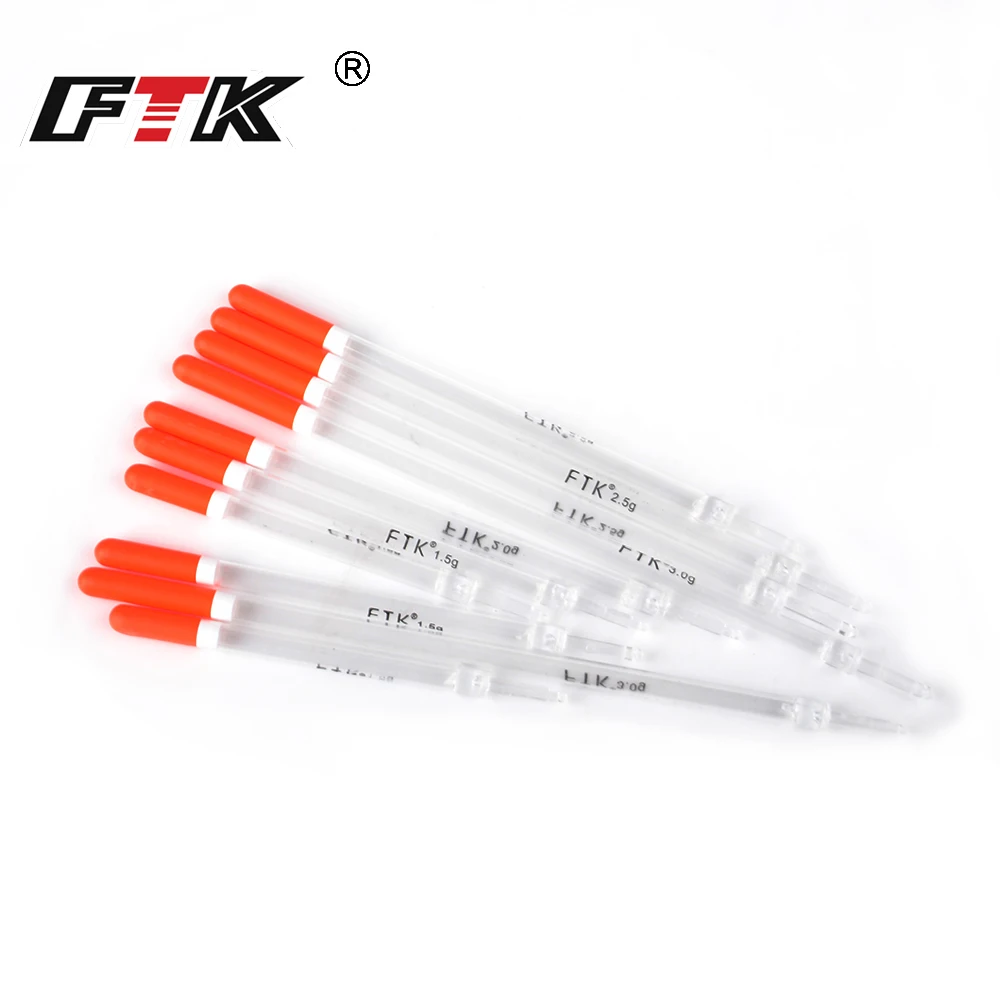 FTK 10 unids/lote flotador de plástico de nailon 1,0g/1,25g/1,5g/2,0g/2,5g/3,0g flotadores de pesca de plástico de cristal juego de tubos aparejos de pesca - imagen 2
