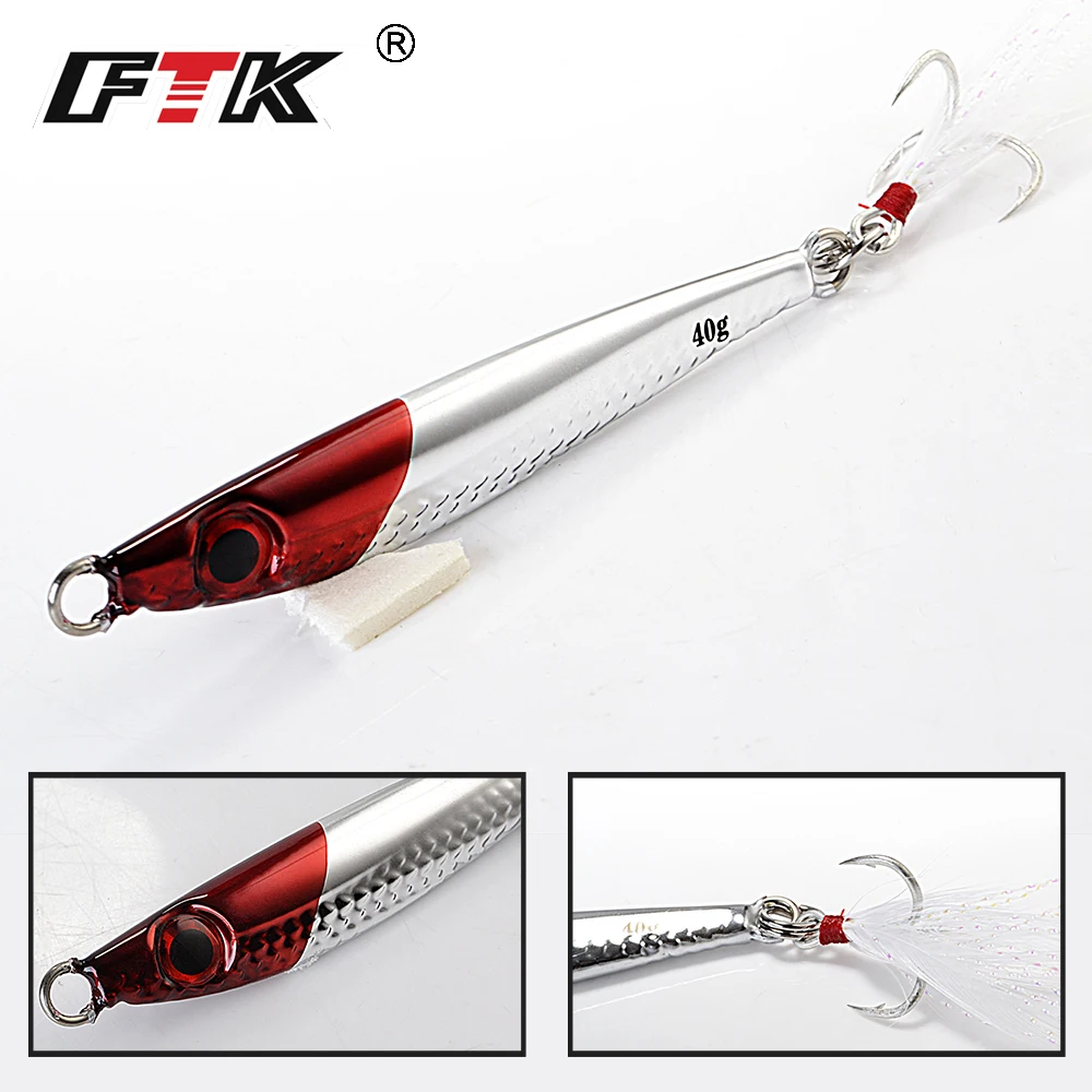 FTK 40G 60G 80G señuelo de pesca de Metal ojos 3D plantilla cebo Artificial duro señuelos de Jigging con anzuelo triple aparejos de pesca - imagen 3