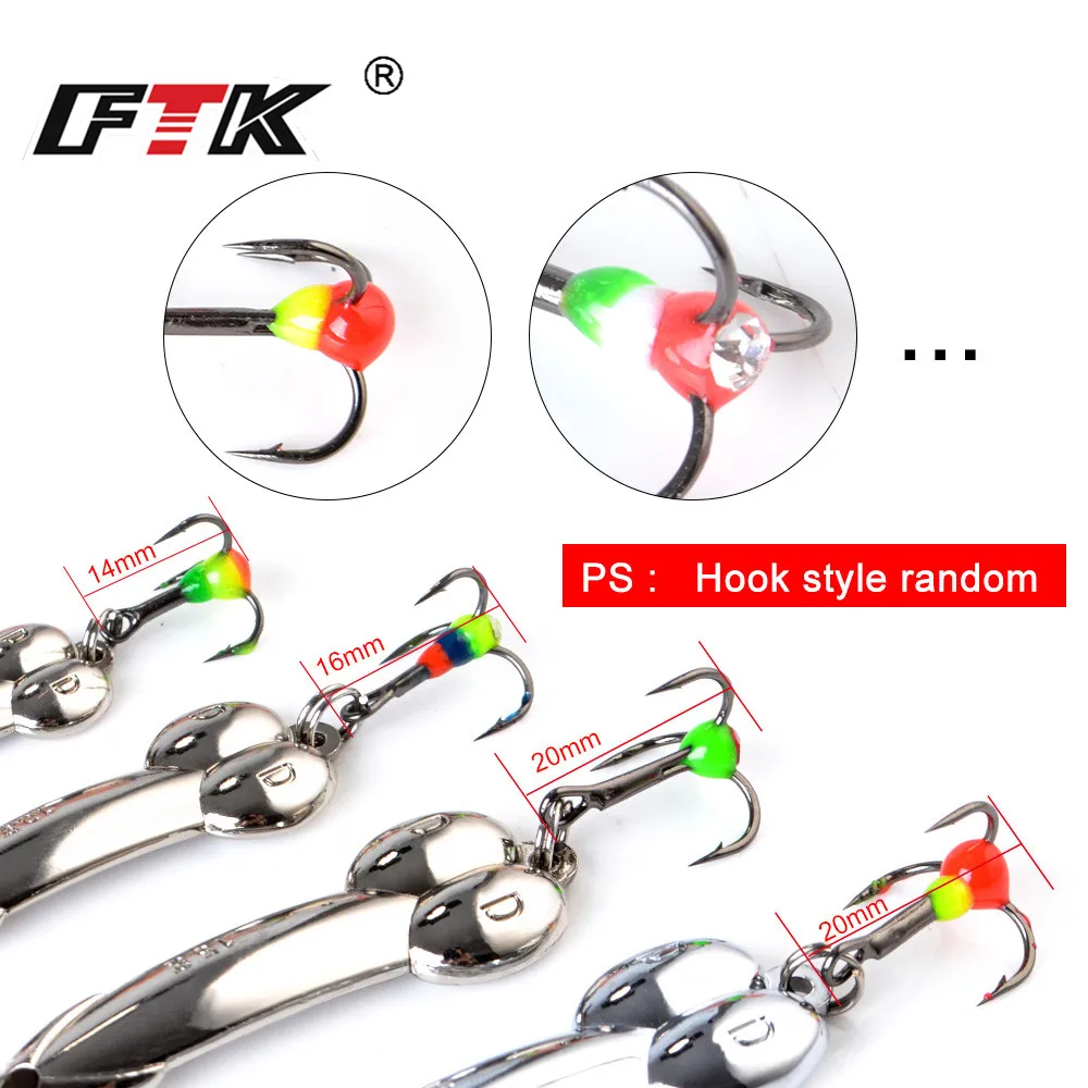 FTK-señuelo para pesca en hielo, 1 unidad, 15g, cuchara dorada y plateada, cebos duros, señuelo para lubina con anzuelo triple para trucha y Lucio - imagen 4