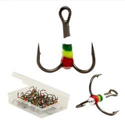 5pcs40pcs anzuelos de pesca en hielo de arcoíris Material de acero rico en carbono anzuelo de pesca triple negro herramientas de aparejos de lubina de agua salada plegadas redondas