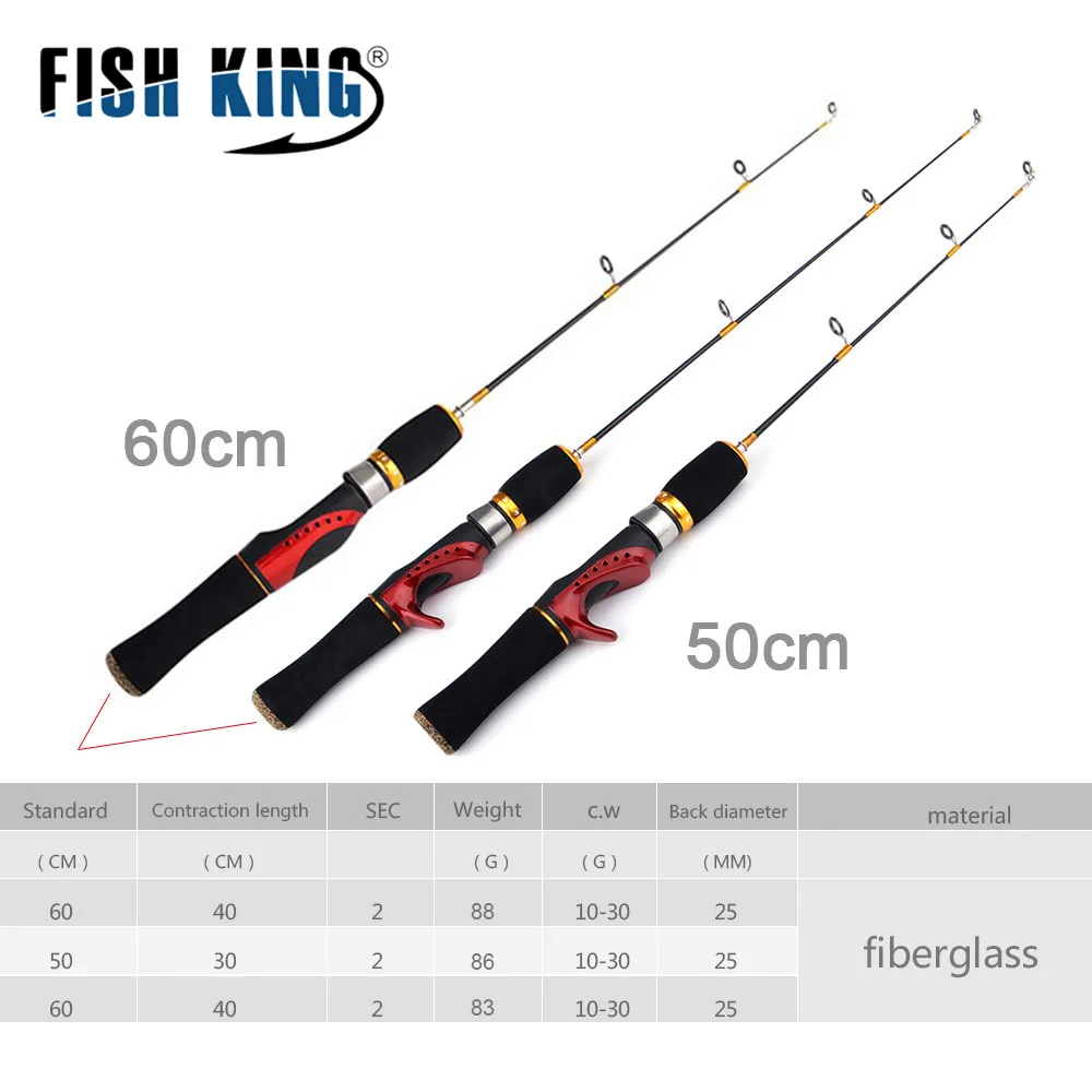 FISH KING-Mini caña de pescar giratoria de fibra de vidrio, ligera, 50CM/60CM, para invierno - imagen 2