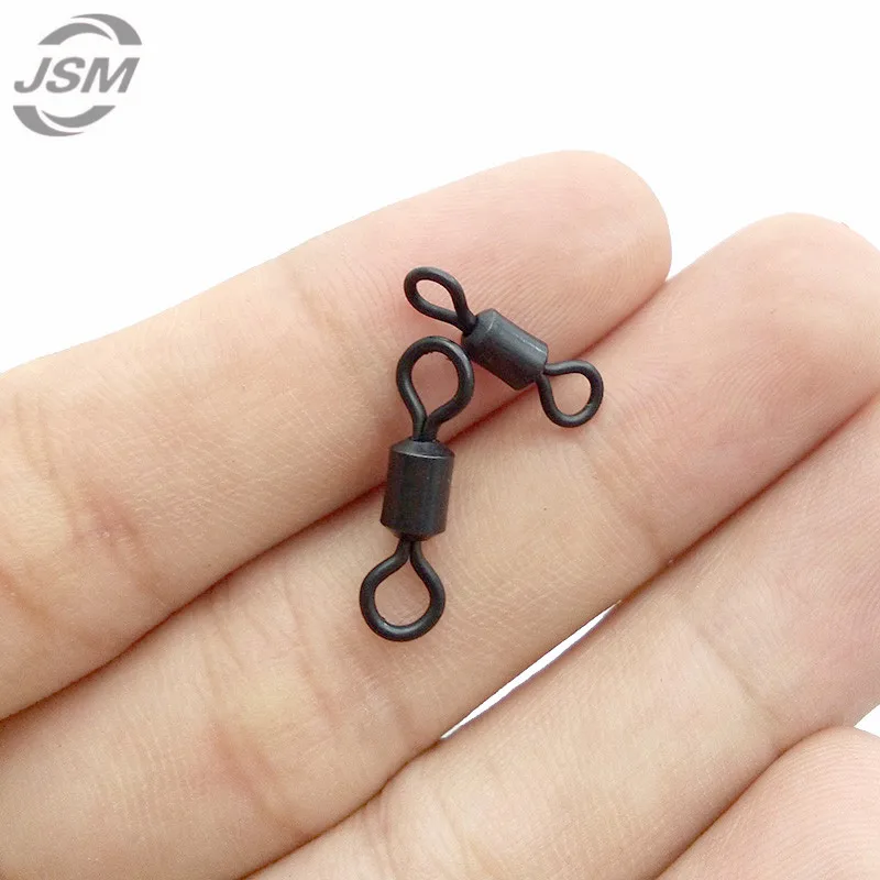 JSM-aparejos giratorios de pesca de carpa, accesorio de pesca de cuerpo largo, 100 piezas, color negro mate