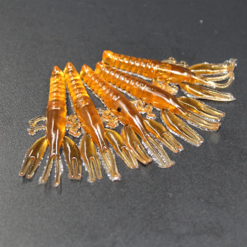 Pesca de hierba suave, cebo suave para camarones, 5cm, camarones pequeños, aparejo Texas, señuelos artificiales, púrpura, marrón, lote de 10 piezas en oferta - imagen 4