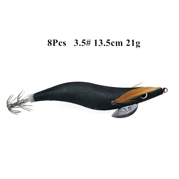8 Uds 11g 21g anzuelo de calamar señuelo pesca Color oscuro madera camarones luminoso aparejos mar cebo sepia - imagen 4