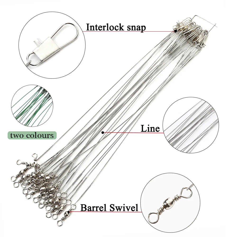 Hilo de pescar de acero para morder, correa de núcleo de plomo, líder de alambre de acero con accesorio giratorio Olta, 2 colores, 15cm/20cm/25cm, 10 unids/lote - imagen 5