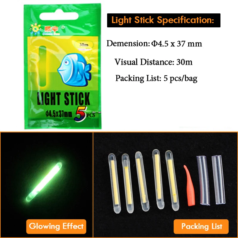 Flotador de pesca fluorescente, palo de luz brillante, accesorio flotador luminoso, pesca nocturna de carpa, 5 unidades, 15 unidades, 20 unidades por lote, nuevo, 2019 - imagen 3