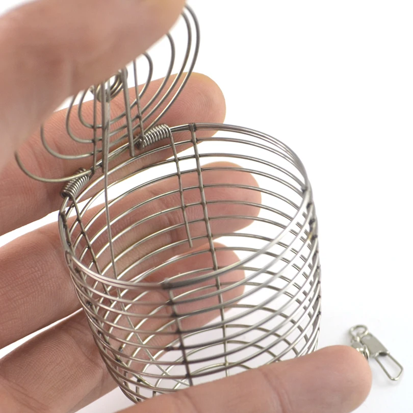 MNFT-jaula de señuelo de pesca de alambre de acero inoxidable, trampa de cebo pequeña, cesta de fondo redondo, soporte de alimentador, aparejos de pesca, 2 uds. - imagen 3