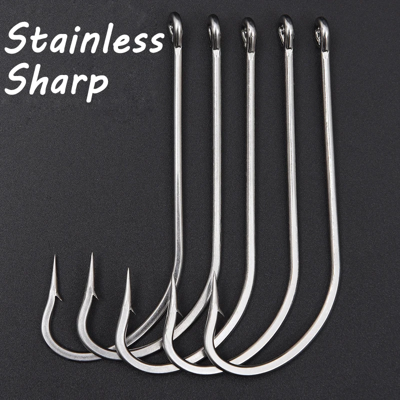 Gancho de caña larga de acero inoxidable, anzuelo de arrastre de gran tamaño, gancho único, señuelo de pulpo, aparejo, repuestos, tamaño 7/0, 8/0, 9/0, 10/0, 10 piezas - imagen 2