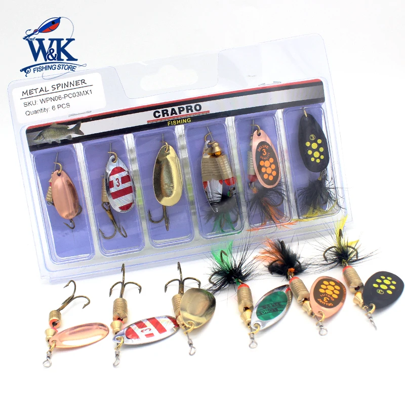 Kit de Señuelos de Pesca para estanque, cebos giratorios con anzuelos triples, pesca en río, trucha, carpa, salmón, perca, Walleye, 6 unidades por juego - imagen 2