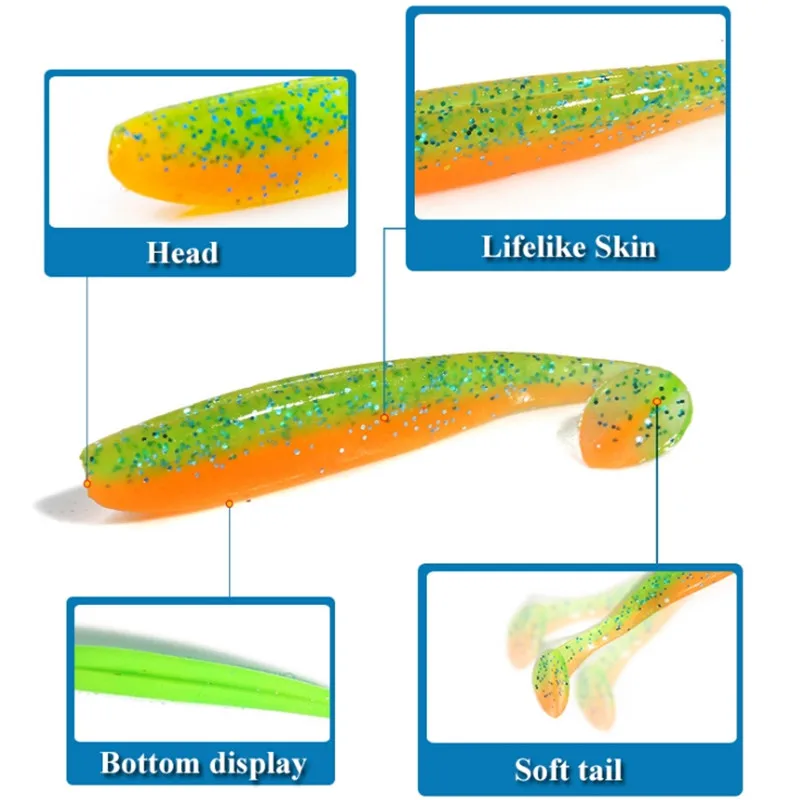 Señuelos de Pesca Wobblers de 70mm y 1,8g, cebos blandos de silicona delineador fácil, plantilla Swimbait, cebo blando de doble color, 5 unids/lote - imagen 3