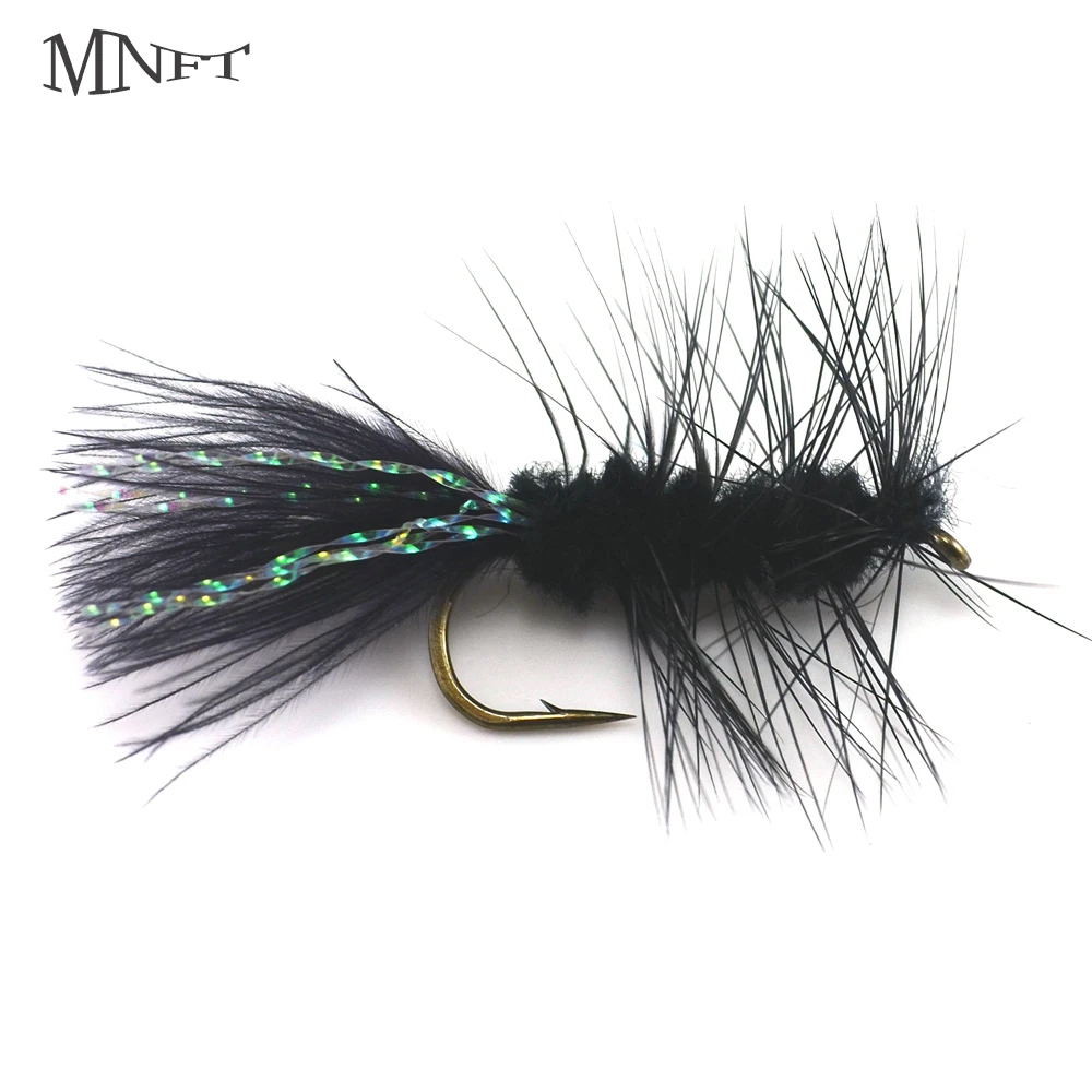 Woolly Bugger Negro MNFT – Flashabou Crystal Flash para lubina