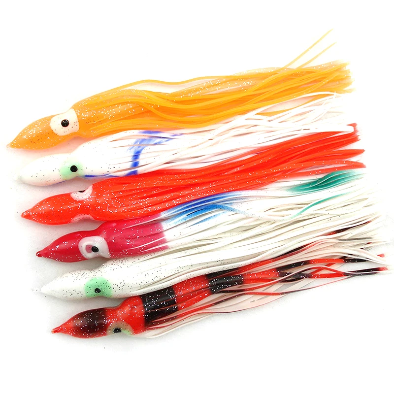 MNFT-señuelo de pulpo de 20-24cm, plantilla de calamar, señuelos blandos de pesca, falda de cebo biónico de calamar grande, aparejos de pesca de mar, Color de mezcla aleatorio, 2 unids/lote - imagen 2