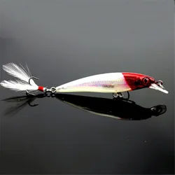 Señuelo Minnow 9cm con plumas y ojos biónicos 3D