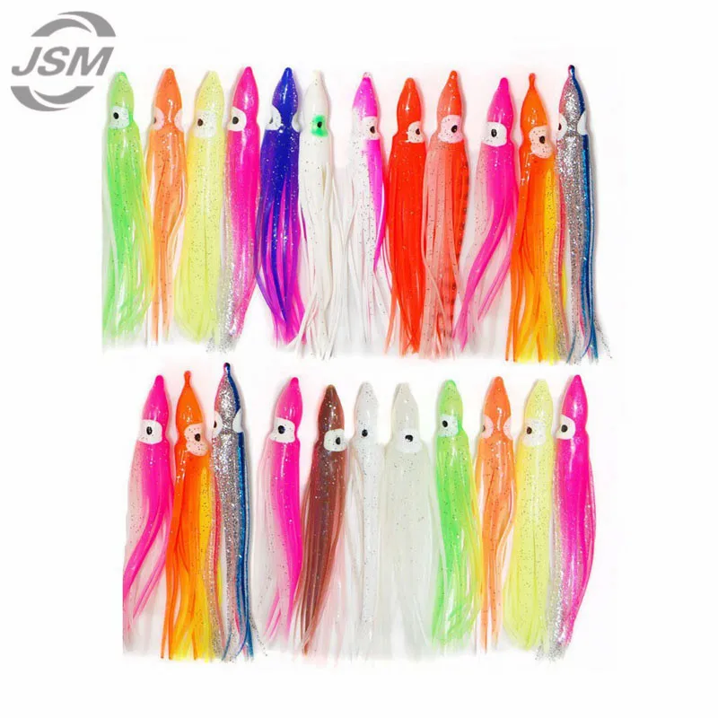 JSM-SEÑUELOS DE pesca de pulpo de plástico suave para Jigs, falda de pulpo de silicona luminosa de colores mezclados, cebo Artificial de Jigging, 30 Uds., 10cm - imagen 2