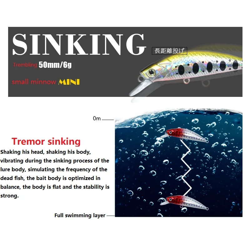 Mini señuelo de pesca de pececillos, 5cm/6,5g, láser artificial, wobbler, duro, manivela, anzuelos triples, aparejos de pesca de lubina, 1 ud. - imagen 3