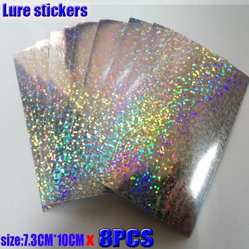 2024 pegatina de señuelo de pesca, holográfica, 4 tipos de colores que usted elija 8 papeles/lote tamaño: 73mm x 100mm o 100mm * 150mm - imagen 5