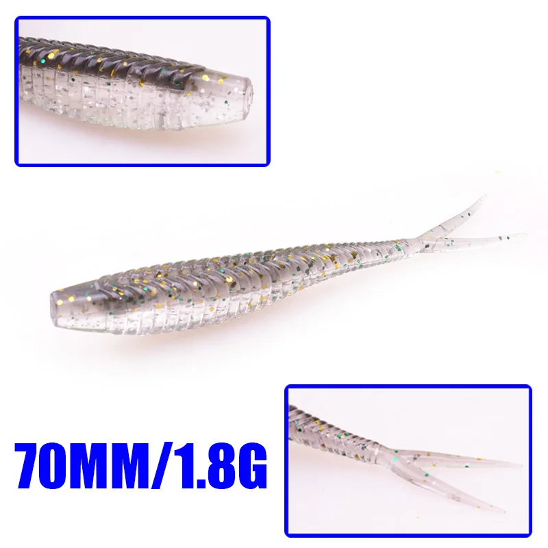 Señuelo suave de gusano Wobbler, 70mm, 1,8g, Swimbaits, cebo suave de silicona Artificial, Pesca, sábalo, carpa, isca, aparejos de Pesca, 10 Uds. - imagen 2