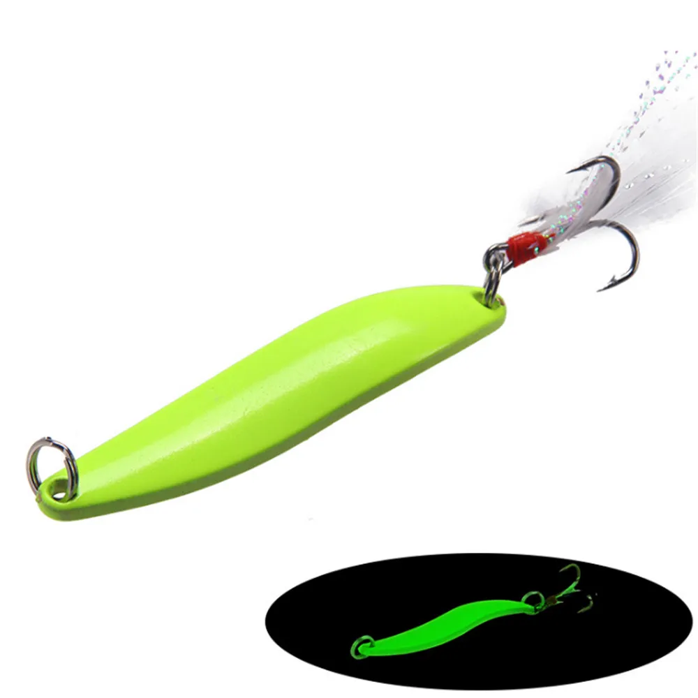 FISHINAPOT-señuelo luminoso de Metal para Pesca, anzuelo duro con pluma, Wobbler, 5g/7g/10g/13g, 1 unidad
