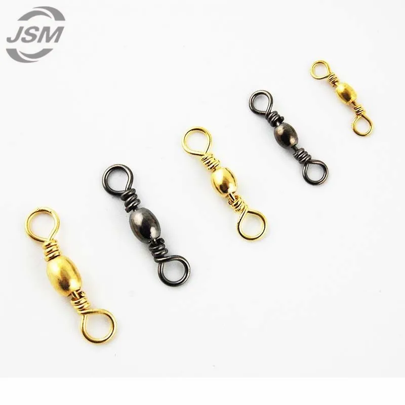 JSM 100 Uds barril de pesca dorado negro giratorio de latón con barril recubierto de níquel conector giratorio de pesca tamaño 2 4 6 8 10 - imagen 4
