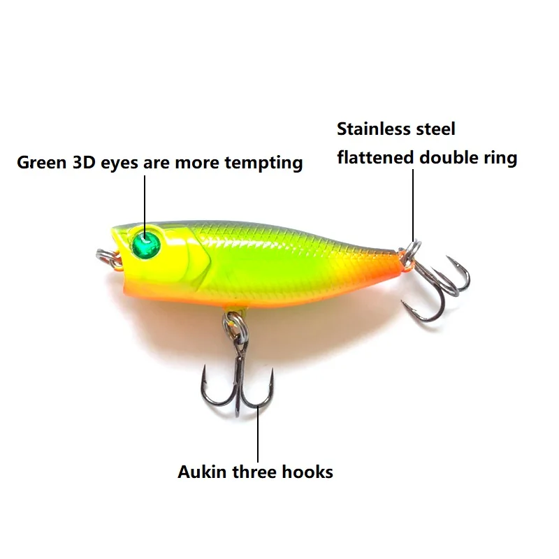 Señuelos de Pesca Popper, cebo duro de 45mm, 3,5g, ojos 3D, Crankbait, Wobblers Isca Poper, aparejos de Pesca japoneses, 1 ud. - imagen 2