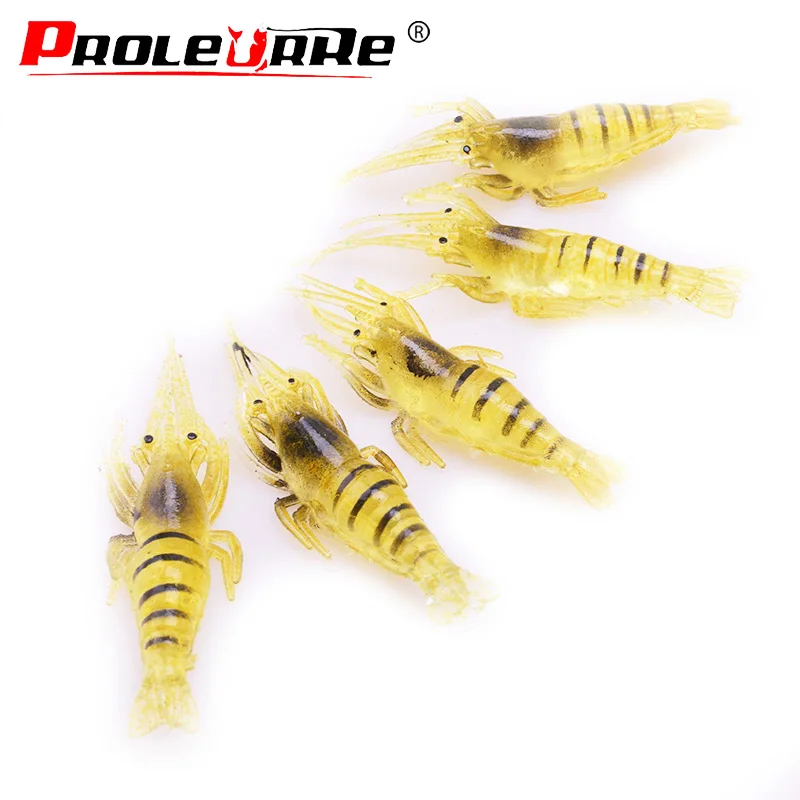 Señuelos de pesca de camarón suave, cebos artificiales de silicona, Wobbler Jig giratorio, aparejos de pesca de lubina, 45mm, 1g, 5 unidades por lote - imagen 3