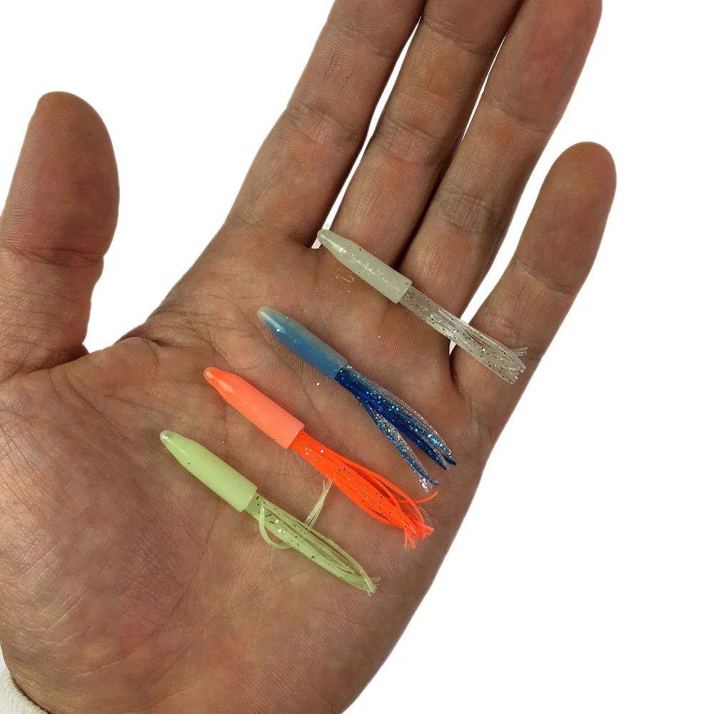 10 Uds 5cm 2 pulgadas señuelo suave luminoso silicona pulpo calamar Señuelos de pesca brillo cebos artificiales falda señuelos - imagen 5