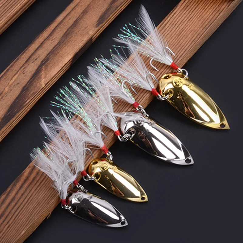 Señuelos de Pesca con plumas de doble gancho japonés, cebo de metal, cuchara, 2,5g, 5g, 7,5g, 10g, 15g, 20g, aparejos de pesca de plata y oro - imagen 4