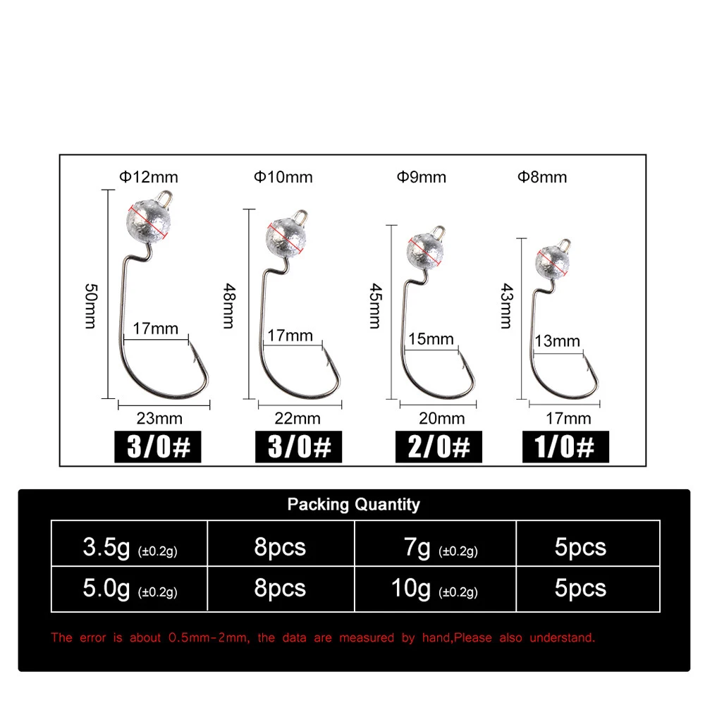 Anzuelo de pesca Offset con cabeza plomada, gusano suave, anzuelo de manivela ancha, señuelo de silicona, accesorios de anzuelos de púas, 5-8 piezas, 3,5g, 5g, 7g, 10g - imagen 2