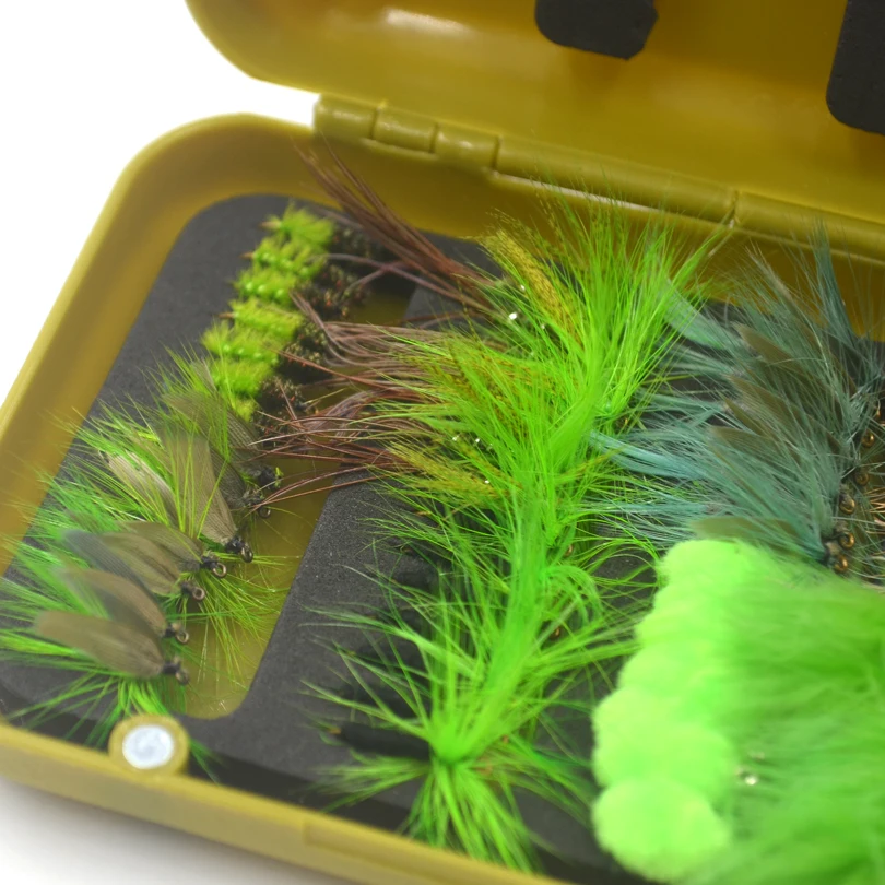 MNFT 1 Juego (40/56 uds) moscas de pesca con mosca Combo serie verde insectos artificiales cebo pesca señuelo ganchos con caja para moscas - imagen 4