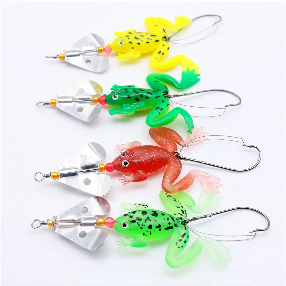 Kit de Señuelos de Pesca de ranas calientes, 4 unids/lote, Señuelos de Pesca blandos de goma con gancho, señuelos de cuchara de lubina para carpa, accesorios de Pesca - imagen 2