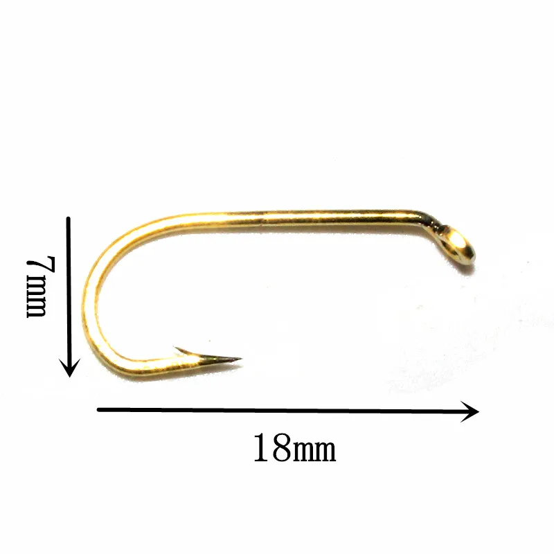 KKWEZVA-anzuelos de pesca con mosca de níquel, anzuelos de pesca con mosca de Ninfa, anzuelo de pesca con mosca de níquel dorado, 18mm/ancho 7mm, 8 #, 100 unidades