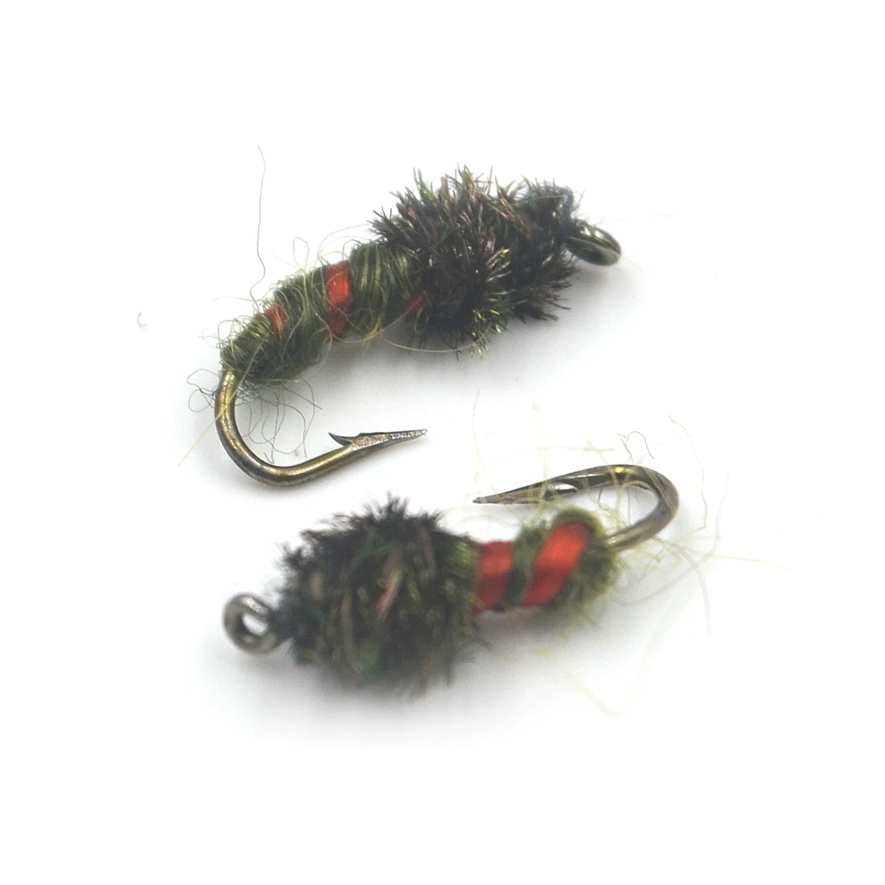MNFT 10PCS 12 #   Pavo Real ninfa Midge larva Pupae mosca trucha pesca con mosca señuelo falso - imagen 3