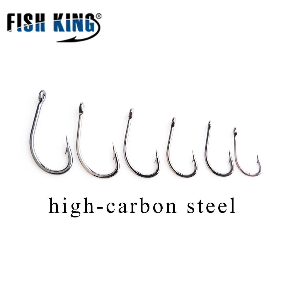 FISH KING-anzuelos de pesca de carpa, 10 piezas, acero al carbono, 1 #-10 #, gancho individual de púas de Europa con anillo alimentador, accesorios de pesca - imagen 5